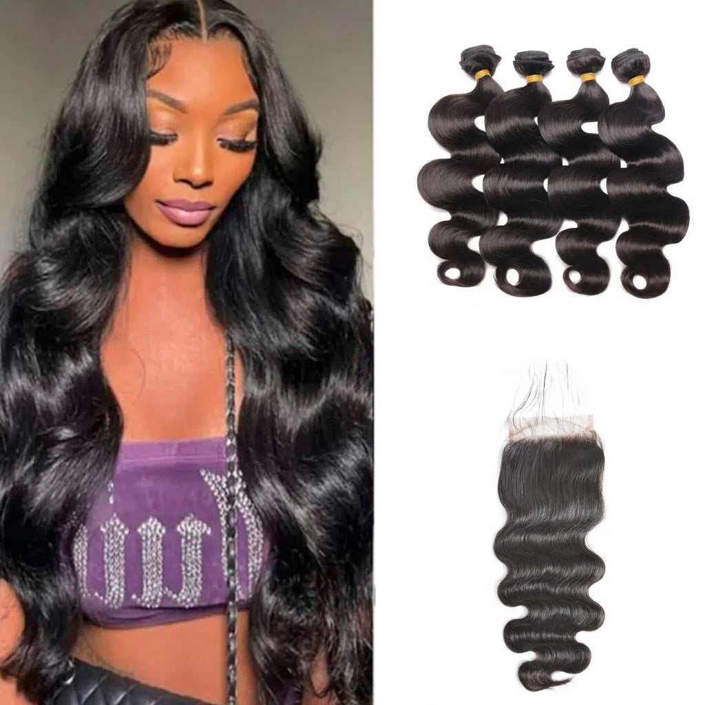 4 Bundles Of 10A 22 Inch Body Wave cheapest Indian Human Hair Bundles With Closure