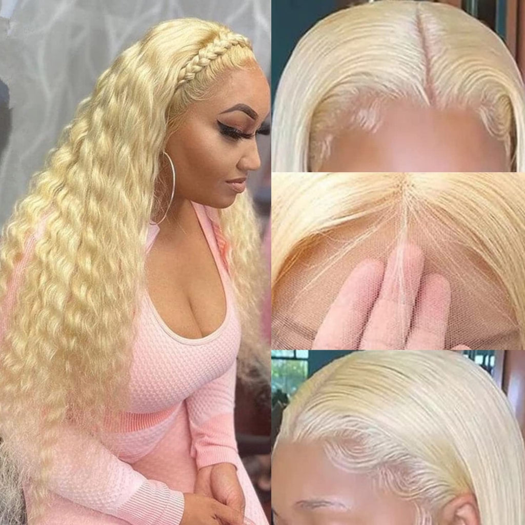 10A 613 Blonde Deep Wave 13x4 Lace Front Wig 4X4 Lace Closure Wigs