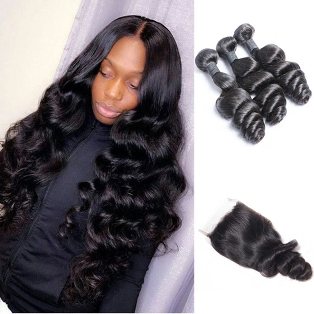 10A Brazilian Loose Wave 3 Bundles With Lace Closure Deal – Fleeky Hair