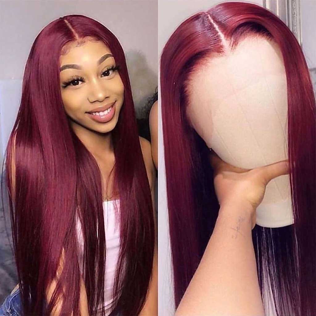 99J Red Burgundy Lace Frontal Human Hair Wigs – Whisy Shopping