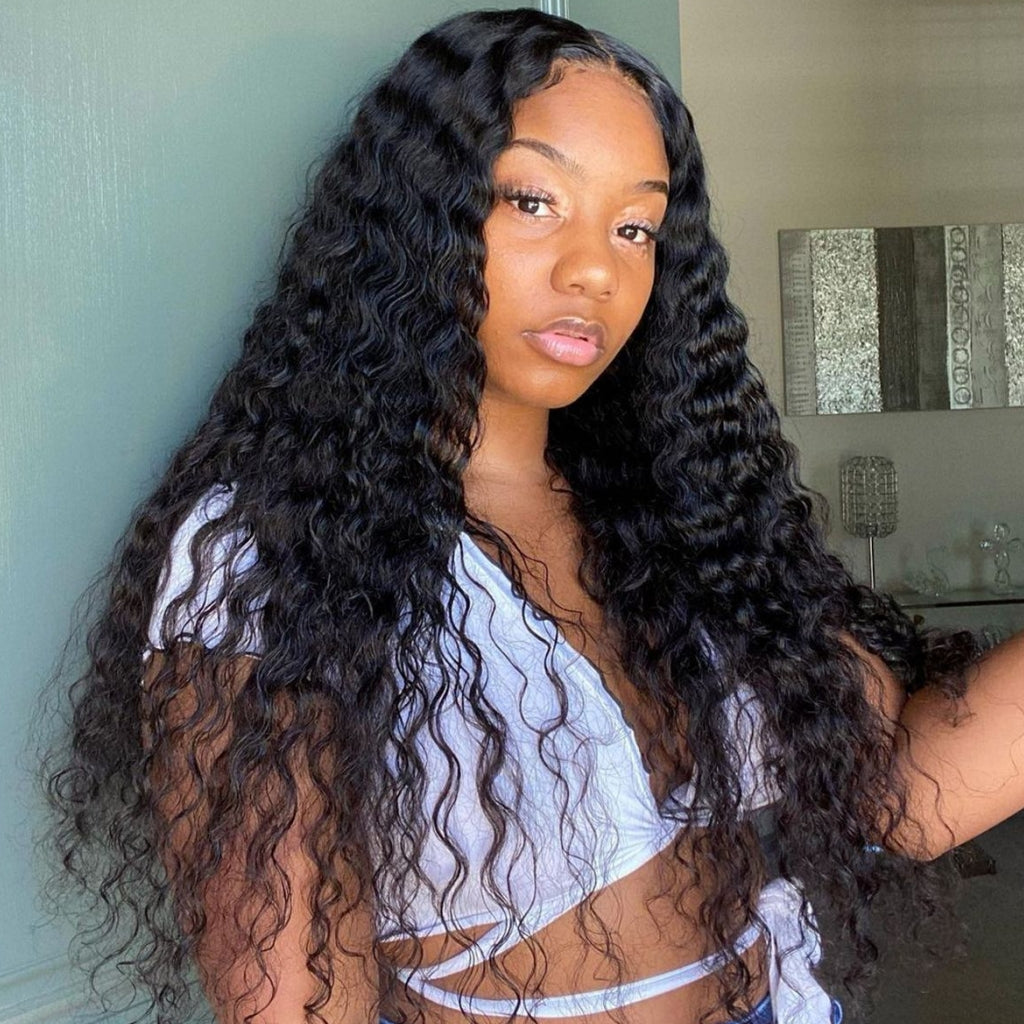 Fleeky Hair 10A Brazilian Deep Wave 4x4 5x5 6x6 Lace Closure Wig Trans