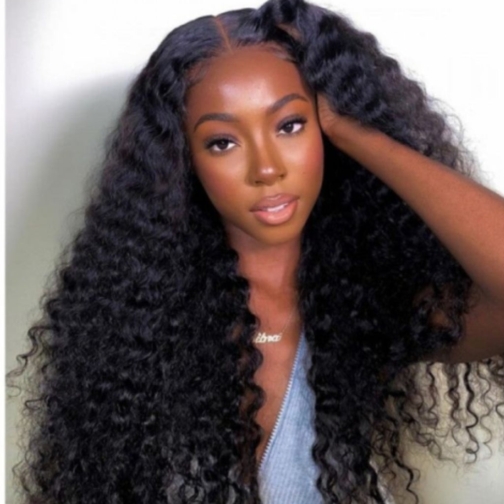 10A Brazilian Deep Wave Virgin Hair Lace Front Wig For Black Woman