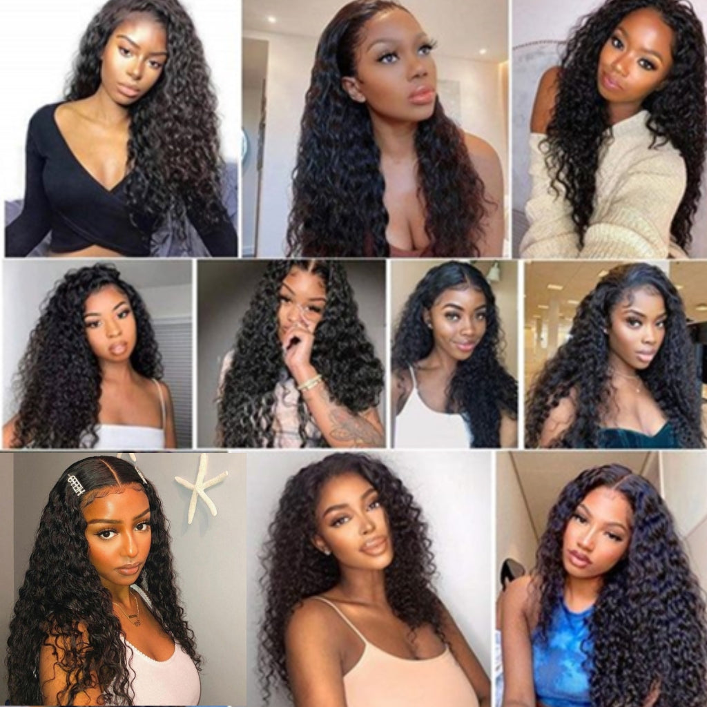 Water Wave Wig 4X4 Lace front Wigs Human Hair Wigs for Black Women Curly  Human Hair Wigs with Baby Hair Pre Plucked Wet and Wavy Wigs Lace Closure  Wigs (24inch, natural color)