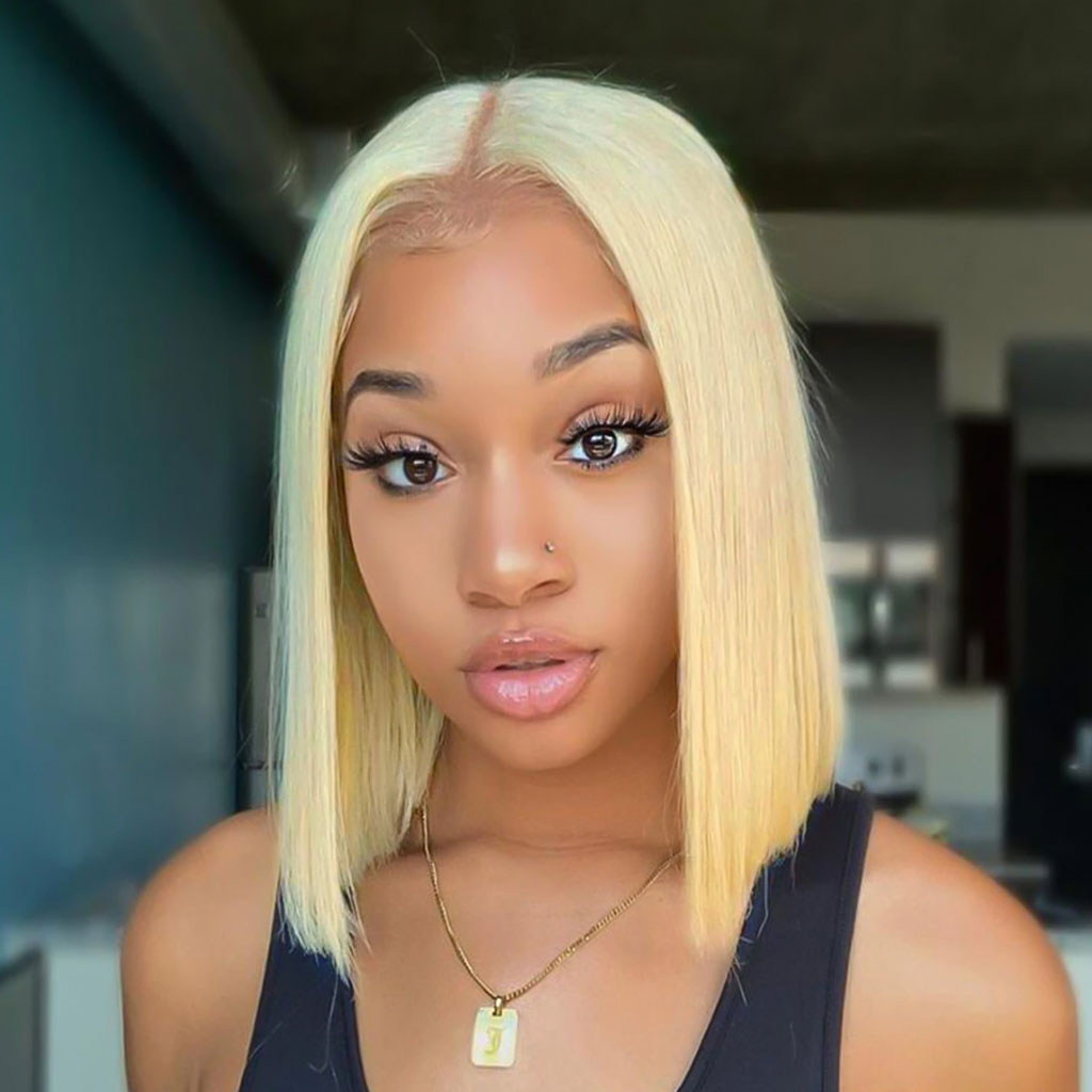 Fleeky Hair 613 Blonde Bob Wig Straight 13x4 Transparent Lace Bob Wig 4x4 Lace Closure Short Bob Wigs