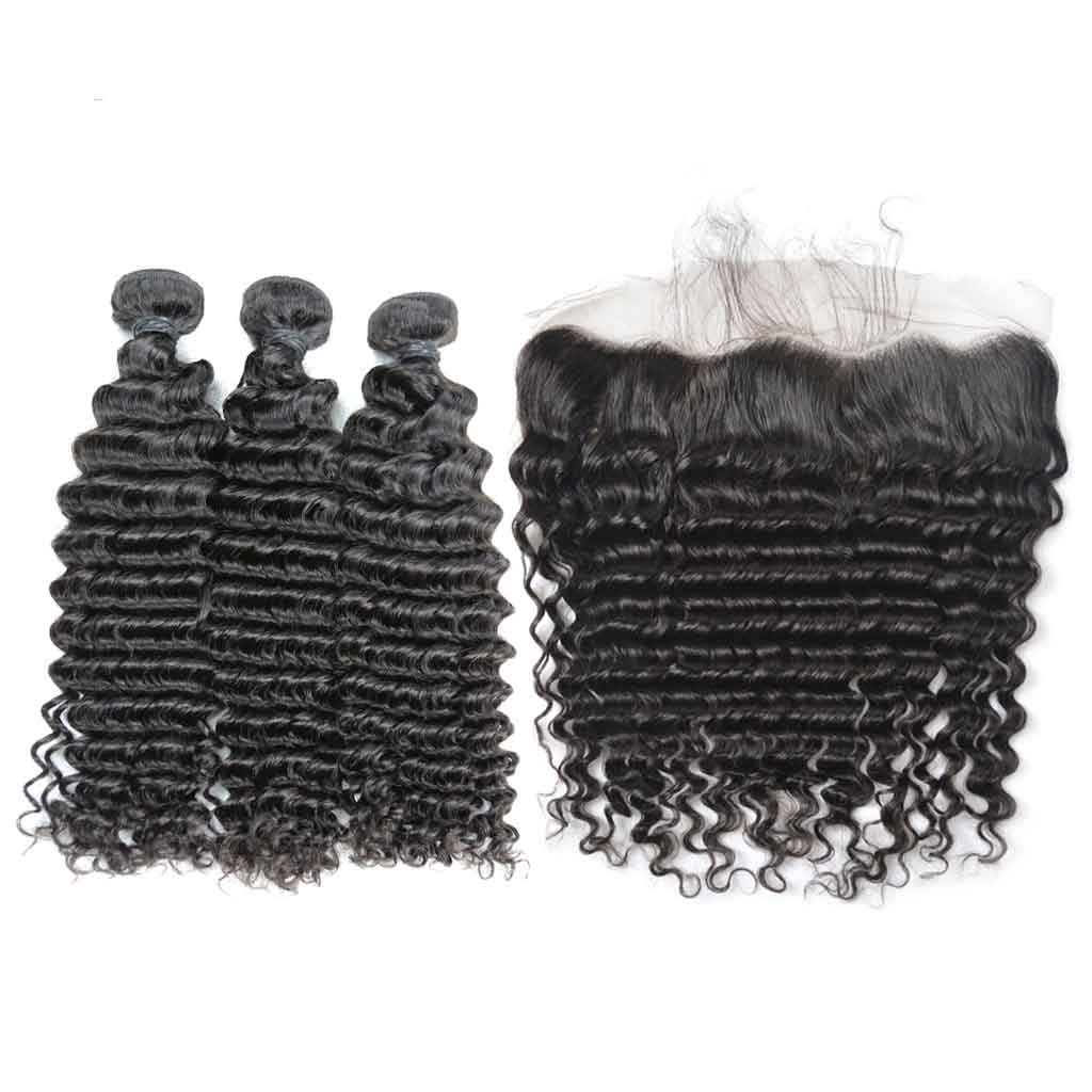10A Brazilian Deep Wave 3 Bundles With Lace Frontal – Fleeky Hair