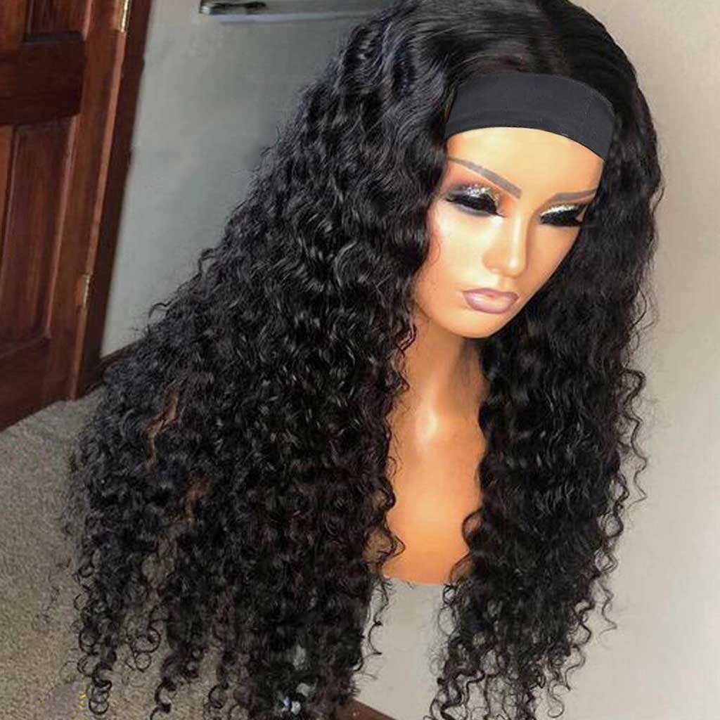 Deep Wave Curly Headband Wig Human Hair Glueless Wig