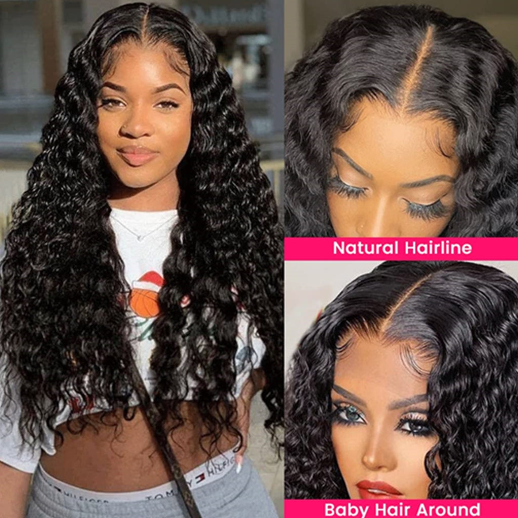 Fleeky Hair 10A Brazilian Deep Wave 4x4 5x5 6x6 Lace Closure Wig Transparent Lace Wigs