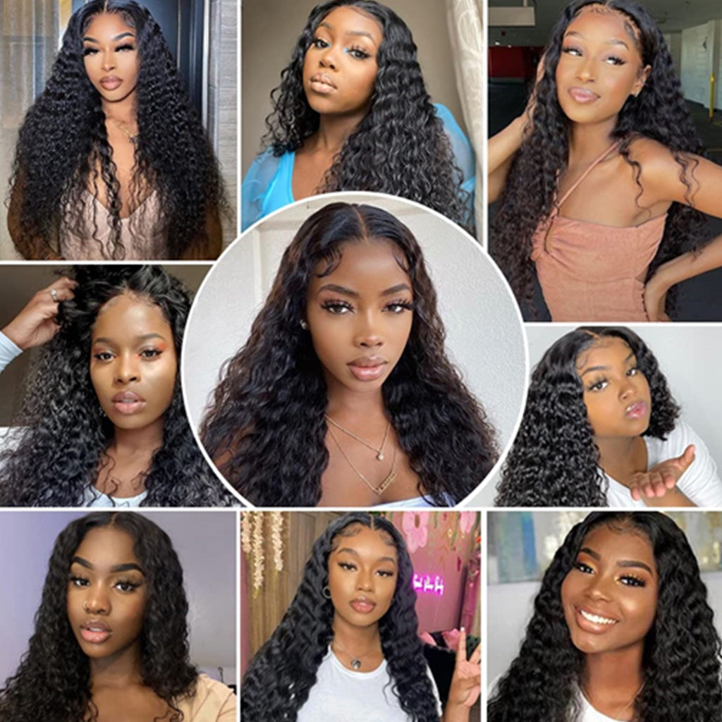 Fleeky Hair 10A Brazilian Deep Wave 4x4 5x5 6x6 Lace Closure Wig Trans